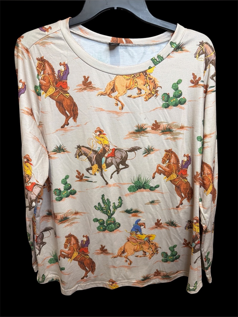 Cowboy Print Long Sleeve Tee - Beige - Picture 8 of 8